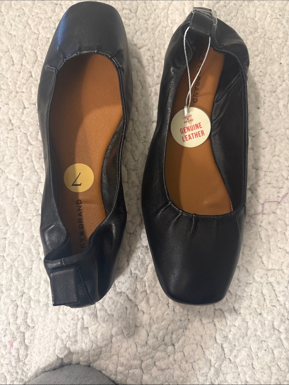 Lucky Brand Black Leather Square-Toe Ballet Flats
